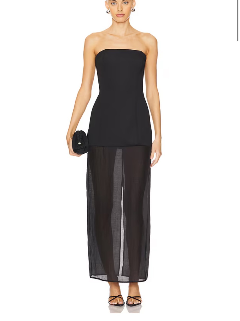 Strapless Black Maxi Dress with Sheer Skirt